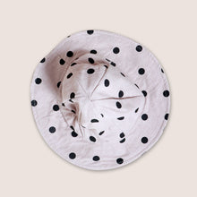 Load image into Gallery viewer, Beige baby cotton bucket hat with black polka dots