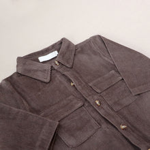 Load image into Gallery viewer, Baby brown button down corduroy jumpsuit  with two pockets