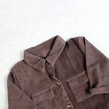 Load image into Gallery viewer, Baby brown button down corduroy jumpsuit  with two pockets