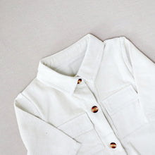 Load image into Gallery viewer, Baby white button down corduroy jumpsuit with two pockets