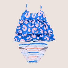 Load image into Gallery viewer, Toddler two-piece tankini in pink and blue cheetah print