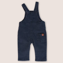 Load image into Gallery viewer, The back of baby denim blue overalls, pocket on right butt.