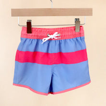 Load image into Gallery viewer, pink and blue striped toddler swim trunks