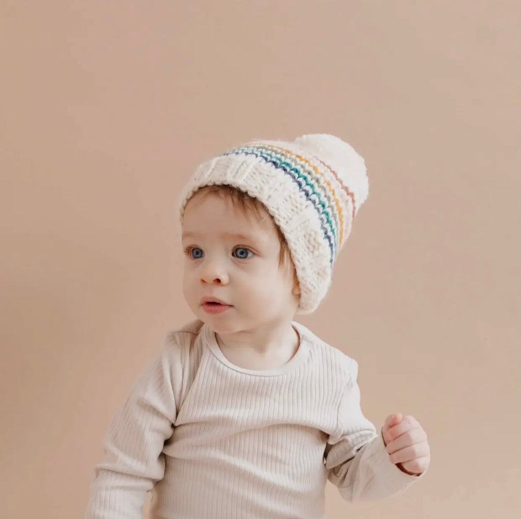 Knit Striped Retro Pom Pom Hat