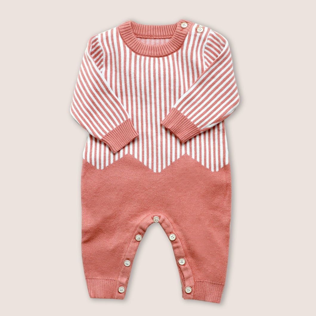 Baby Striped Long-Sleeved Sweater Jumpsuit