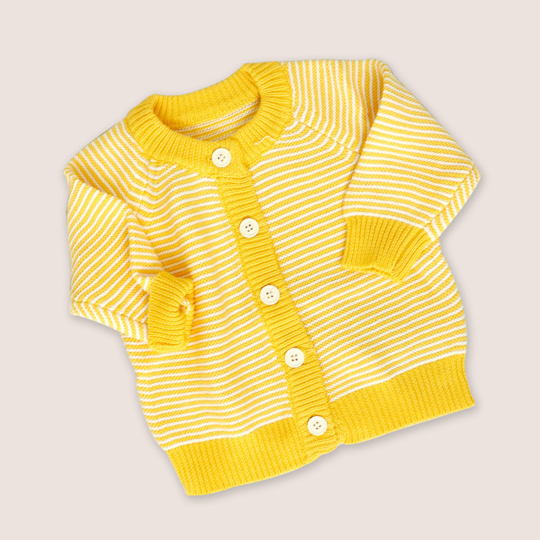 Yellow striped cotton button down baby cardigan 