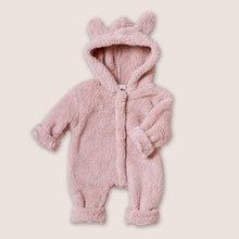 Load image into Gallery viewer, Fuzzy light pink baby bear winter zippered onesie
