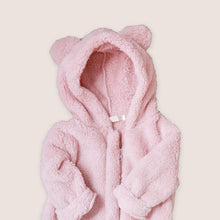 Load image into Gallery viewer, Fuzzy light pink baby bear winter zippered onesie
