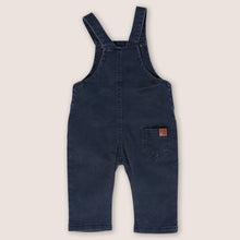 Load image into Gallery viewer, The back of baby denim blue overalls, pocket on right butt.
