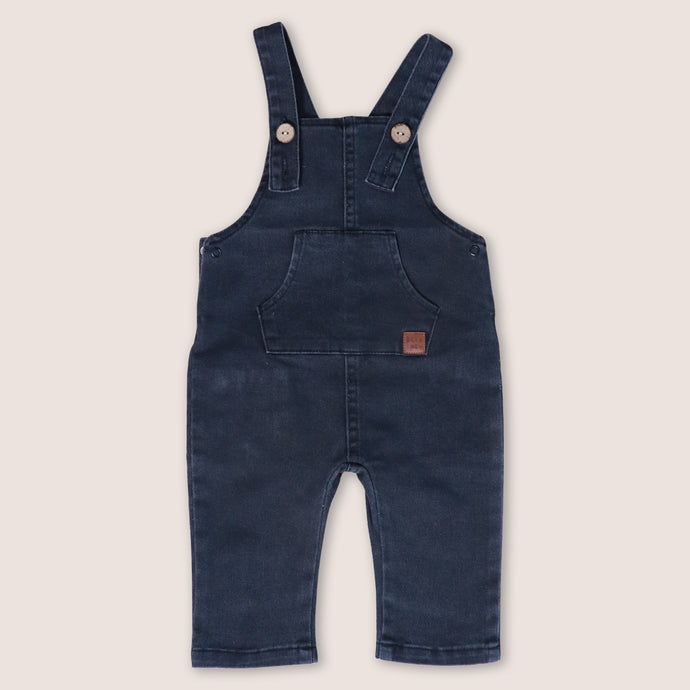 Baby denim blue overalls with one front pocket