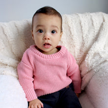 Load image into Gallery viewer, baby sitting wearing pink crewneck sweater
