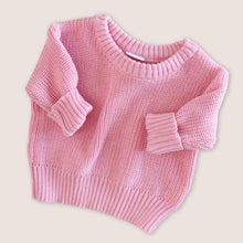 Load image into Gallery viewer, pink knitted baby sweater with ribbed sleeves
