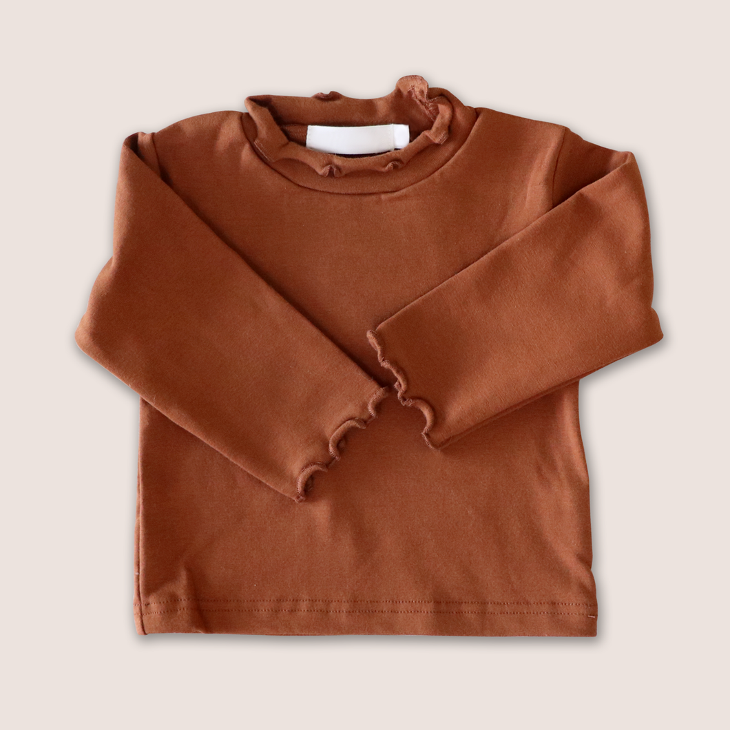 Baby mockneck brown cotton long sleeved shirt