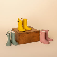 Load image into Gallery viewer, green, yellow &amp; pink toddler rainboots
