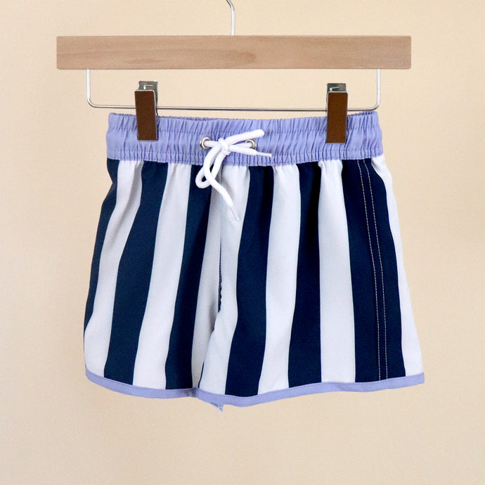blue and white striped toddler swim trunks