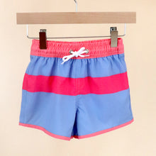 Load image into Gallery viewer, pink and blue striped toddler swim trunks
