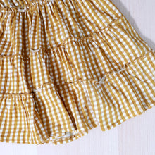 Load image into Gallery viewer, bottom tiers of gold gingham tiered toddler dress
