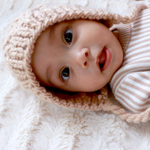 Load image into Gallery viewer, babys head wearing latte colored knit baby bonnet
