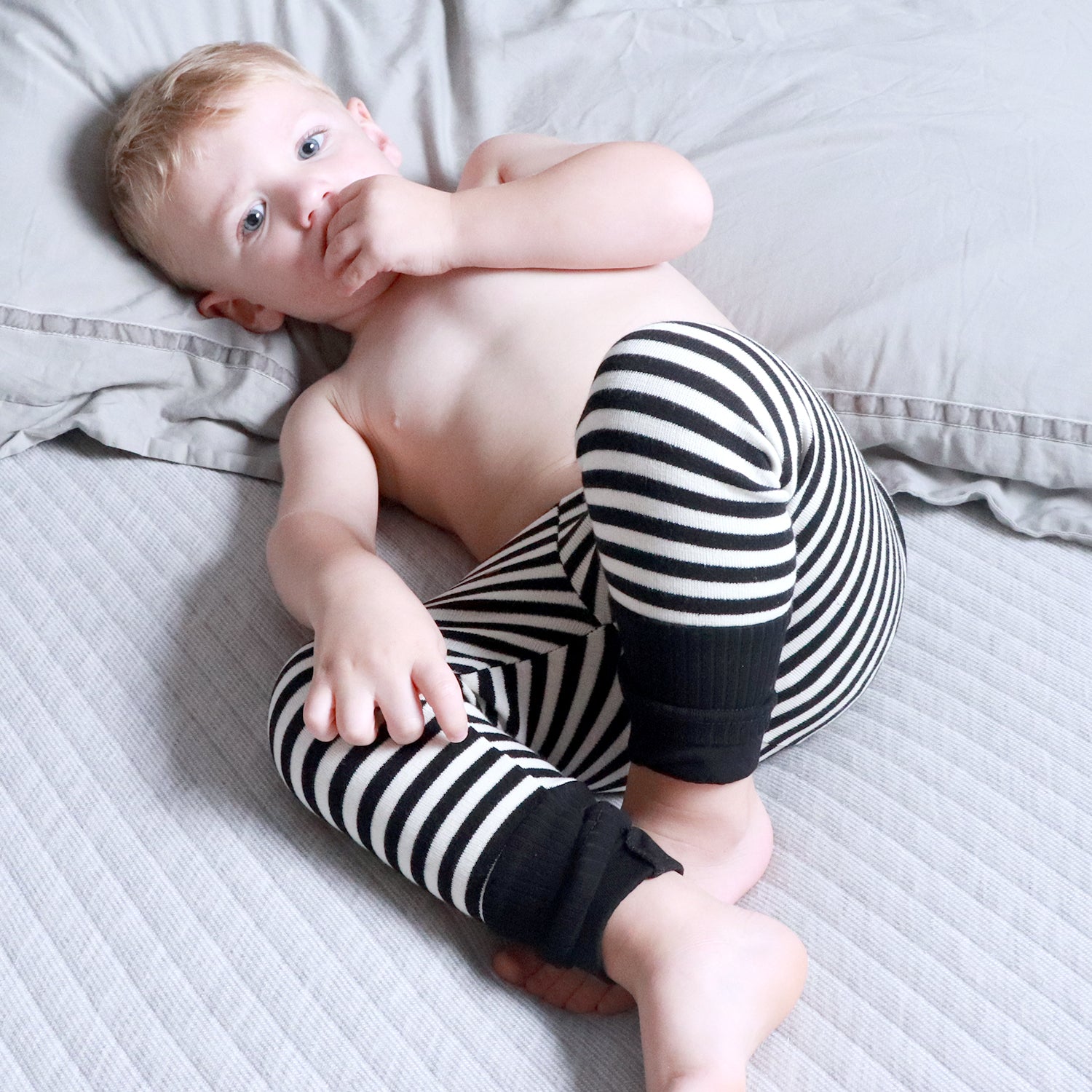 Black and white striped baby leggings clearance